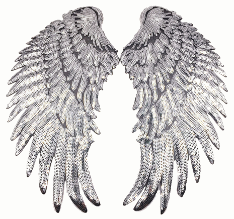 Patch Flügel Engel mit Strasssteinen silbern Glitzer Applikation Bügelbild 