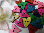 Buttons 17x21mm wood 10 pieces colorful heart large