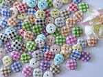 Buttons 15mm wood 10 pieces colorful round checkered