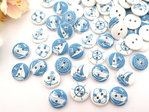 Buttons 15mm wood 10 pieces blue white round maritime