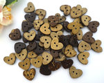 Buttons 15mm coconut wood 10 pieces brown heart