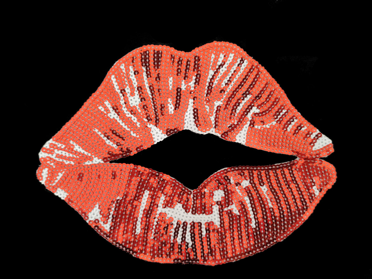 Patch Mund Lippen rot silber mit Wendepailletten Bügelbild Applikation 