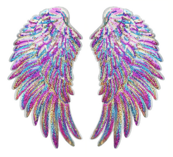 Flügel Papagai bunt pink Pailletten Applikation Patch04a
