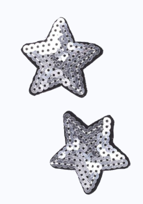 2 Sterne klein silber Pailletten Applikation Patch 01