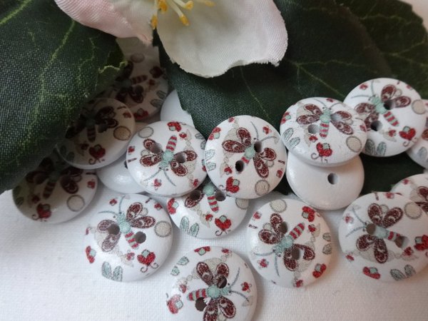 Buttons 15mm wood 10 pieces butterfly dragonfly round