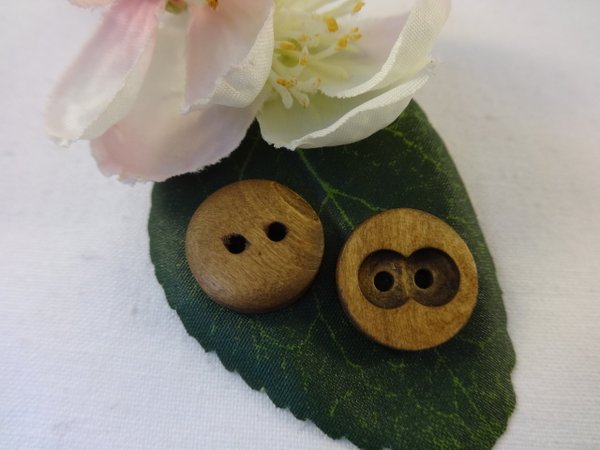 Buttons 15mm wood 10 pieces brown round 2 hole hollowed out