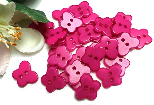 Buttons 13mm acrylic 10 pieces fuchsia butterfly