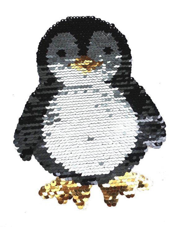 22 cm Pinguin Pailletten Applikation Patch 02