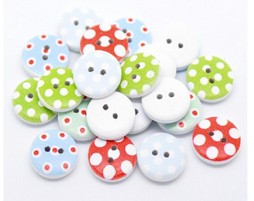 Buttons 15mm wood 10 pieces white colorful round dots