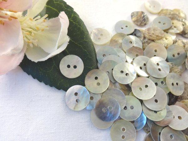 Buttons 10mm mother of pearl 10 pieces silver round