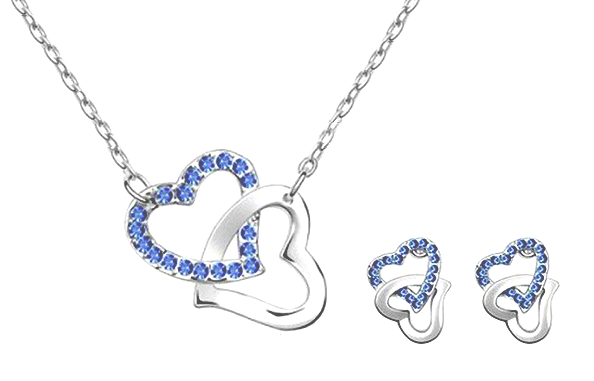 Caimeytie Damen Halskette und Ohrringe Schmuckset Blaues Glas Herz Anhänger Blase 