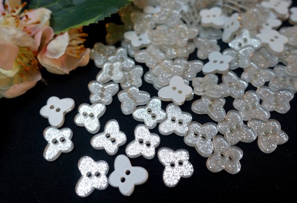 Buttons 13mm acrylic glitter silver clear butterfly