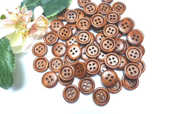 buttons 13mm wood 10 pcs 4 Hole brown