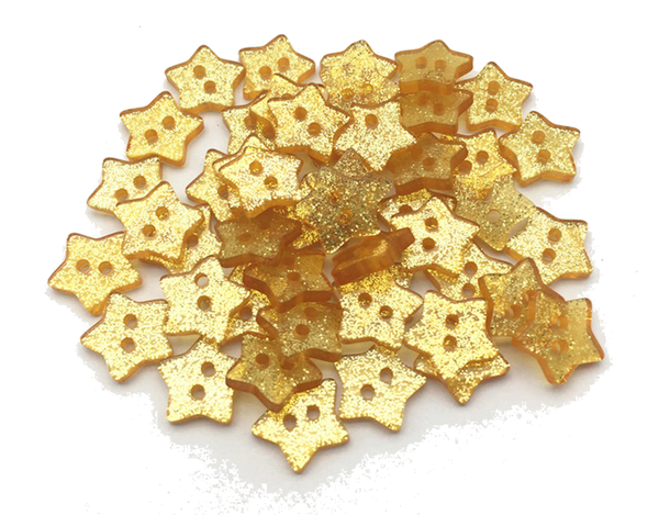 Buttons 14mm acrylic 10 x stars glitter gold orange