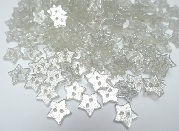 Buttons 14mm acrylic 10 x stars glitter silver glitter