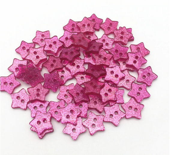Knöpfe 14mm Acryl 10 x Sterne Glitzer pink Glitter