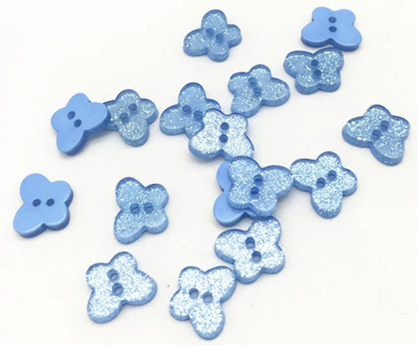 Buttons 13mm acrylic glitter light blue butterfly
