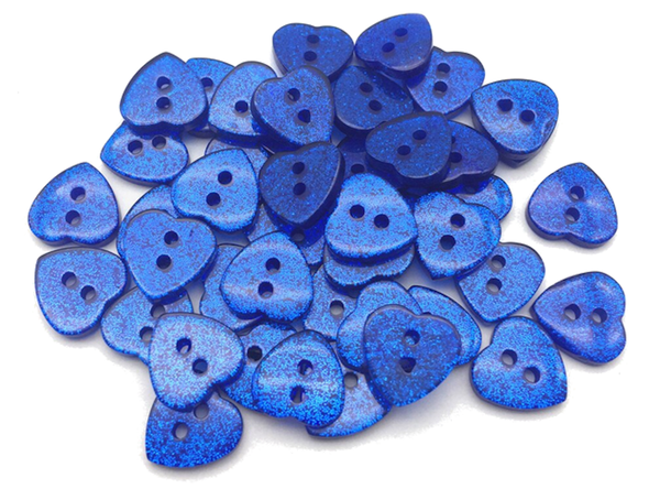 Buttons 12x13mm acrylic 10 x heart glitter blue glitter