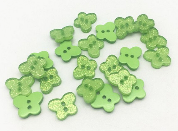 Buttons 13mm acrylic glitter light green butterfly