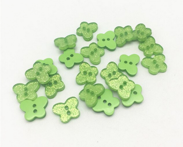 Buttons 13mm acrylic glitter light green butterfly