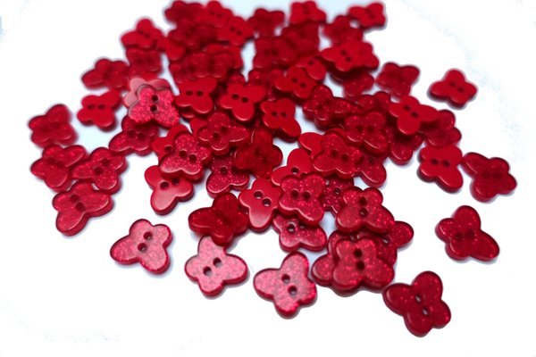 Buttons 13mm acrylic glitter red butterfly