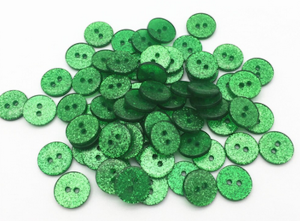 Buttons 13mm acrylic 10 x round glitter dark green glitter