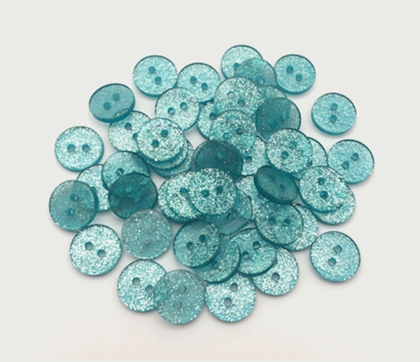 Buttons 13mm acrylic 10 x round glitter turquoise green