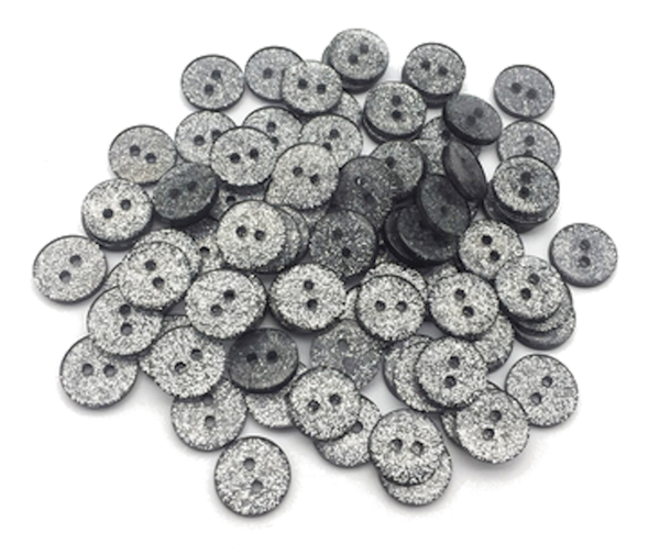 Buttons 13mm acrylic 10 x round glitter black gray silver