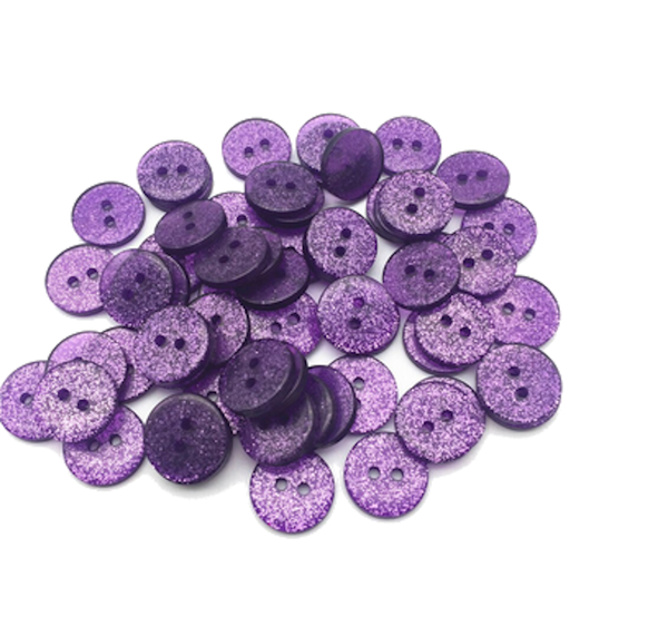 Buttons 15mm acrylic 10 x round glitter purple