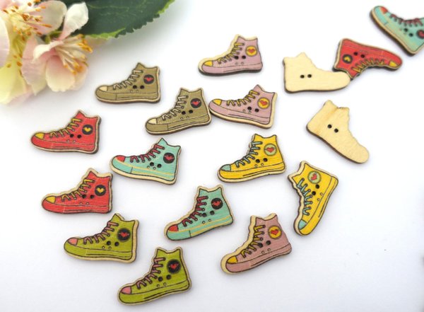 Sneakers wooden buttons 6 pieces colorful cool top price