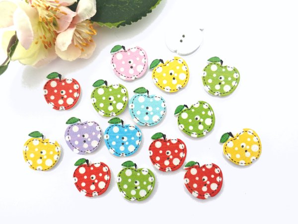 Buttons 21x20mm wood 10 pieces colorful apple fruit