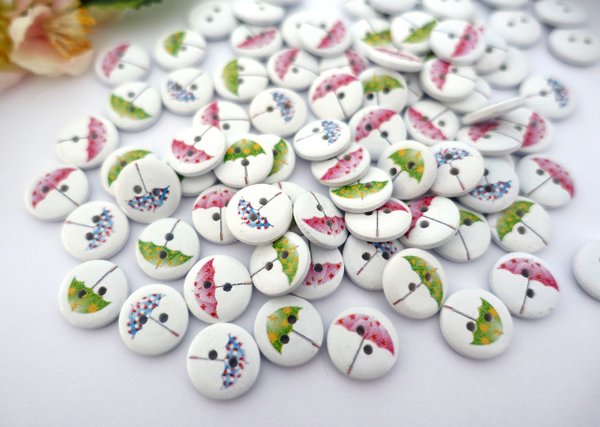 button 15mm wood 10 pieces white colorful round umbrella 01