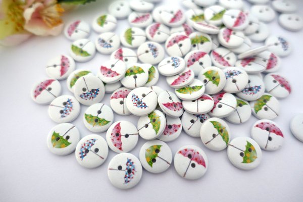 button 15mm wood 10 pieces white colorful round umbrella 01