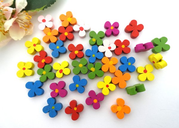 Eyelet button 13 mm wood 10 pieces colorful flower