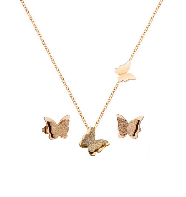 Set butterfly gold chain earrings 01