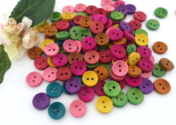 Buttons 15mm wood 10 pieces round 2 hole hollowed colorful