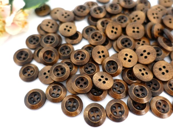 Buttons 15mm wood 10 pieces brown round hollowed out 2
