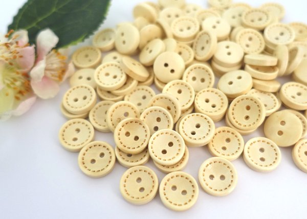 BButtons 15mm wood 10 pieces light brown yellow round seam