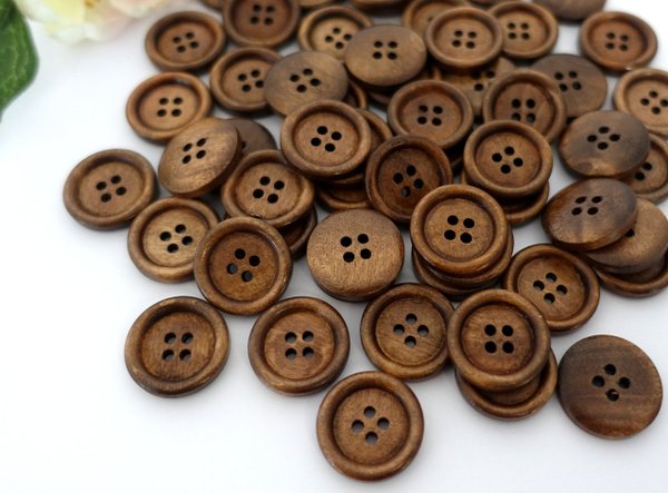 Buttons 20mm wood 10 pieces dark brown 4 hole retro