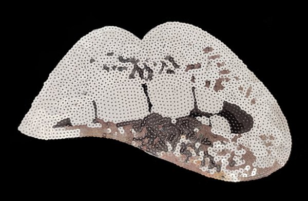 XL mouth lips silber sequins application patch 02
