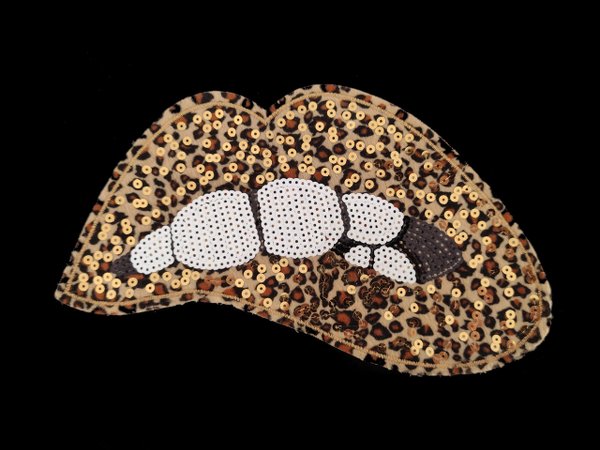 XL mouth lips leopard sequins application patch 03