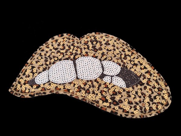 XL Mund Lippen Leopard Pailletten Applikation Patch 03
