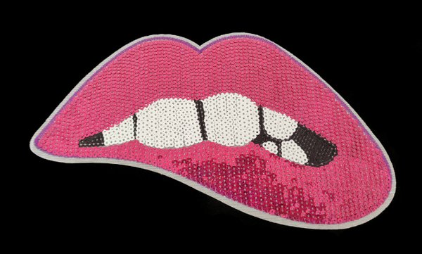 XL Mund Lippen pink Pailletten Applikation Patch 04