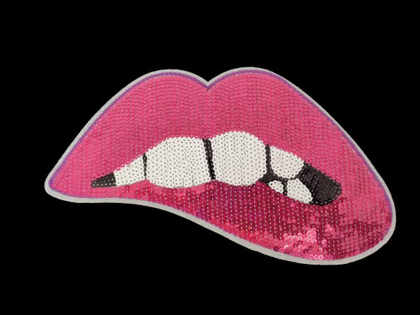 XL mouth lips fuchsia sequins application patch 04