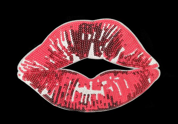 XL mouth lips red sequins application patch 05
