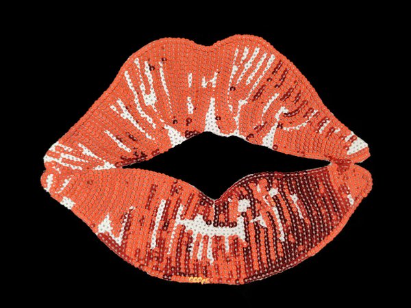 XL mouth lips orange red sequins application patch 05