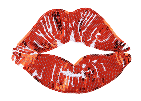 XL mouth lips orange red sequins application patch 05