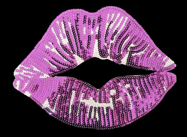 XL mouth lips purple sequins application patch 07