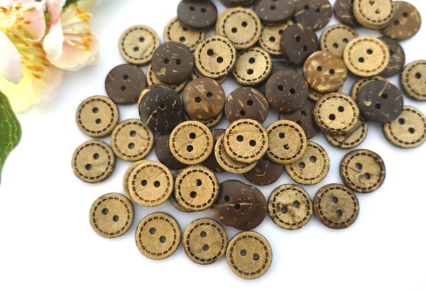Buttons 18mm coconut wood 5 pieces brown round seam