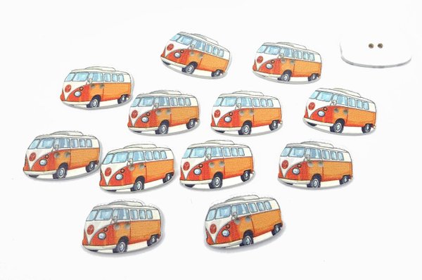 Buttons 27x18mm wood 5 pieces colorful bus boys VW